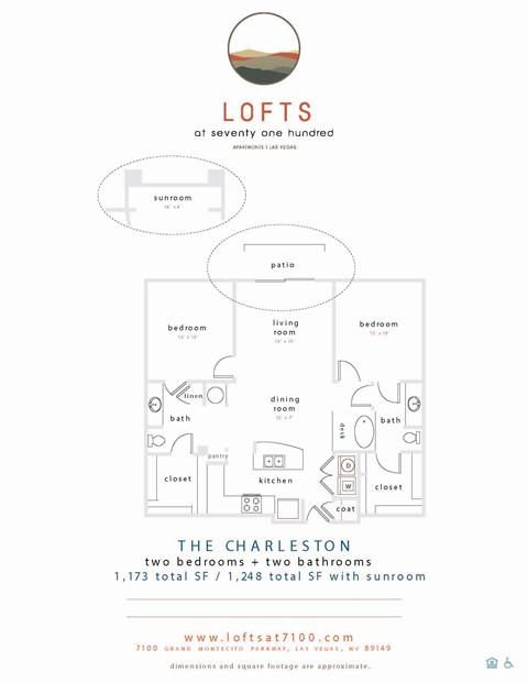 Floor plan for 2 beds, 2 baths, 1248 sqft